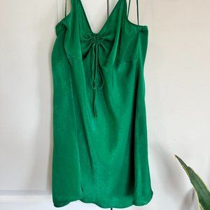 Green satin Zara mini slip dress